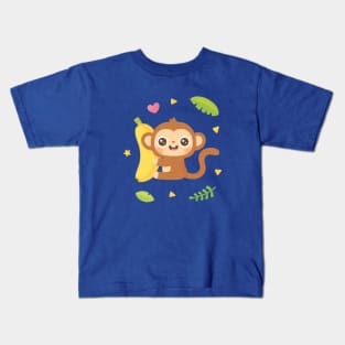 Cute Monkey and Banana Tropical Vibes Kids T-Shirt